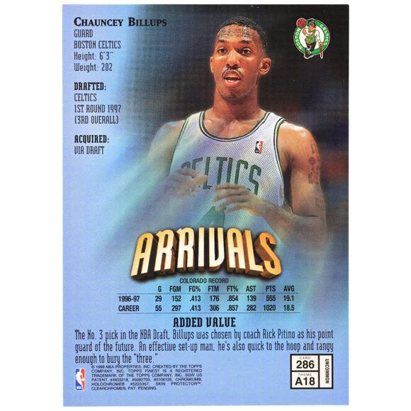 1997 Topps Finest w Coating #286 Chauncey Billups PSA 9 RC Boston Celtics Pop 10 - Picture 5 of 5